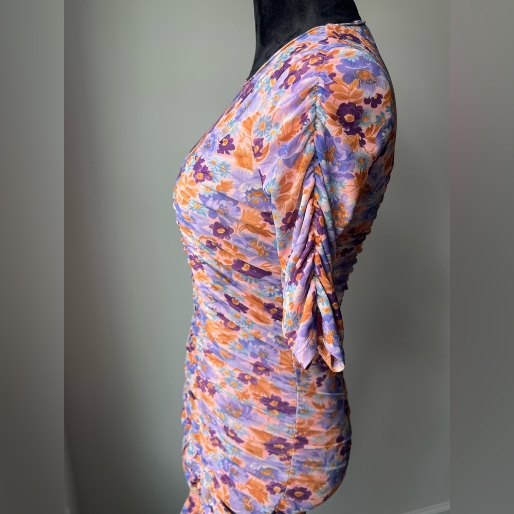 Zara Purple Print Ruched Mini Dress - Picture 16 of 17
